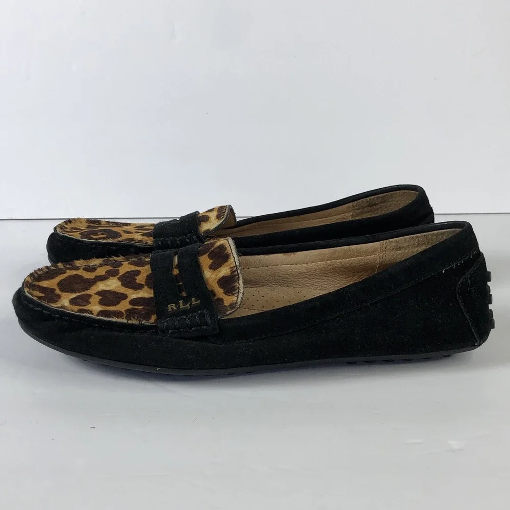 Lauren Ralph Lauren Women 9.5‎ Belen Suede Calf Hair Leopard Print Driving Shoes